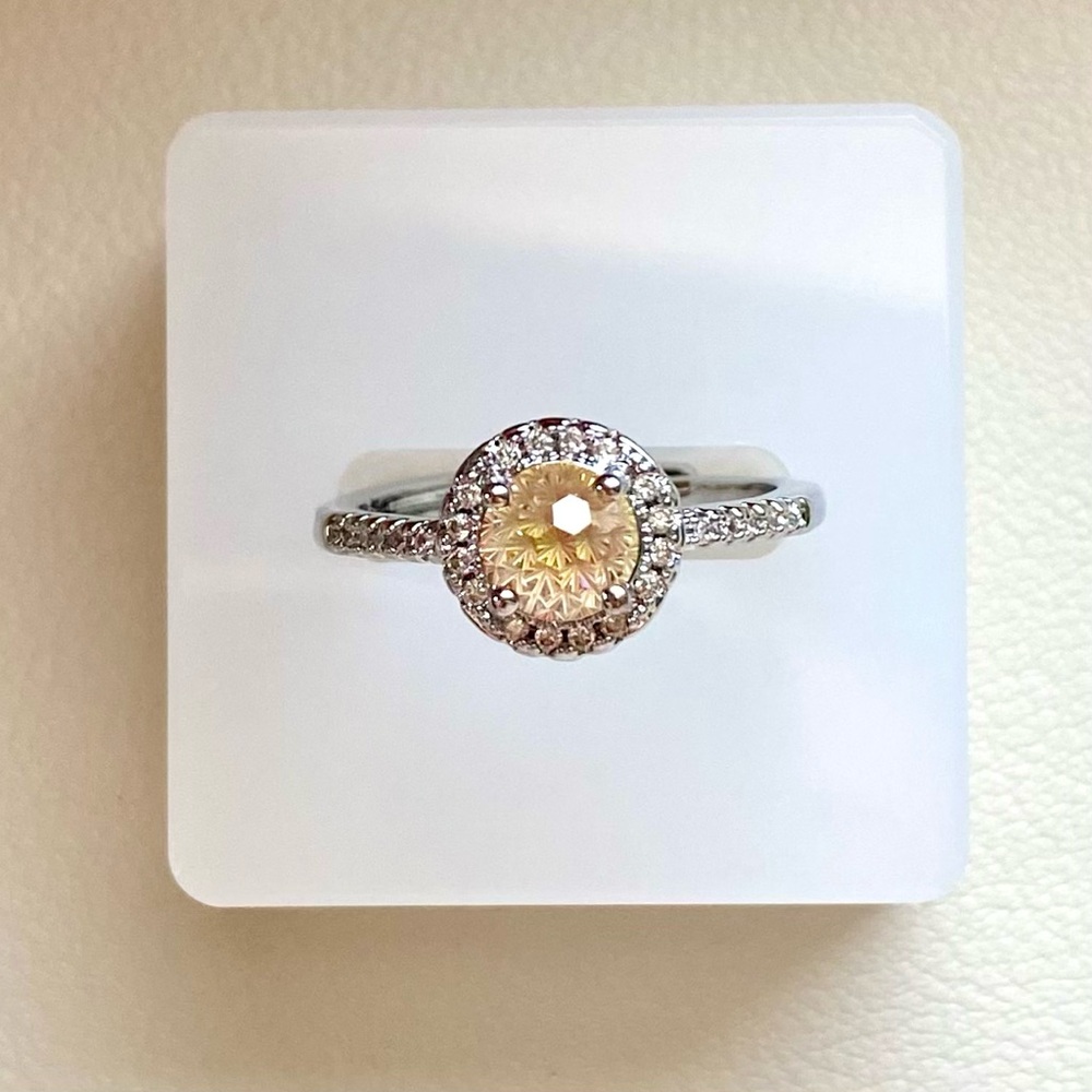 Yellow Center Halo Ring with Pavé Band